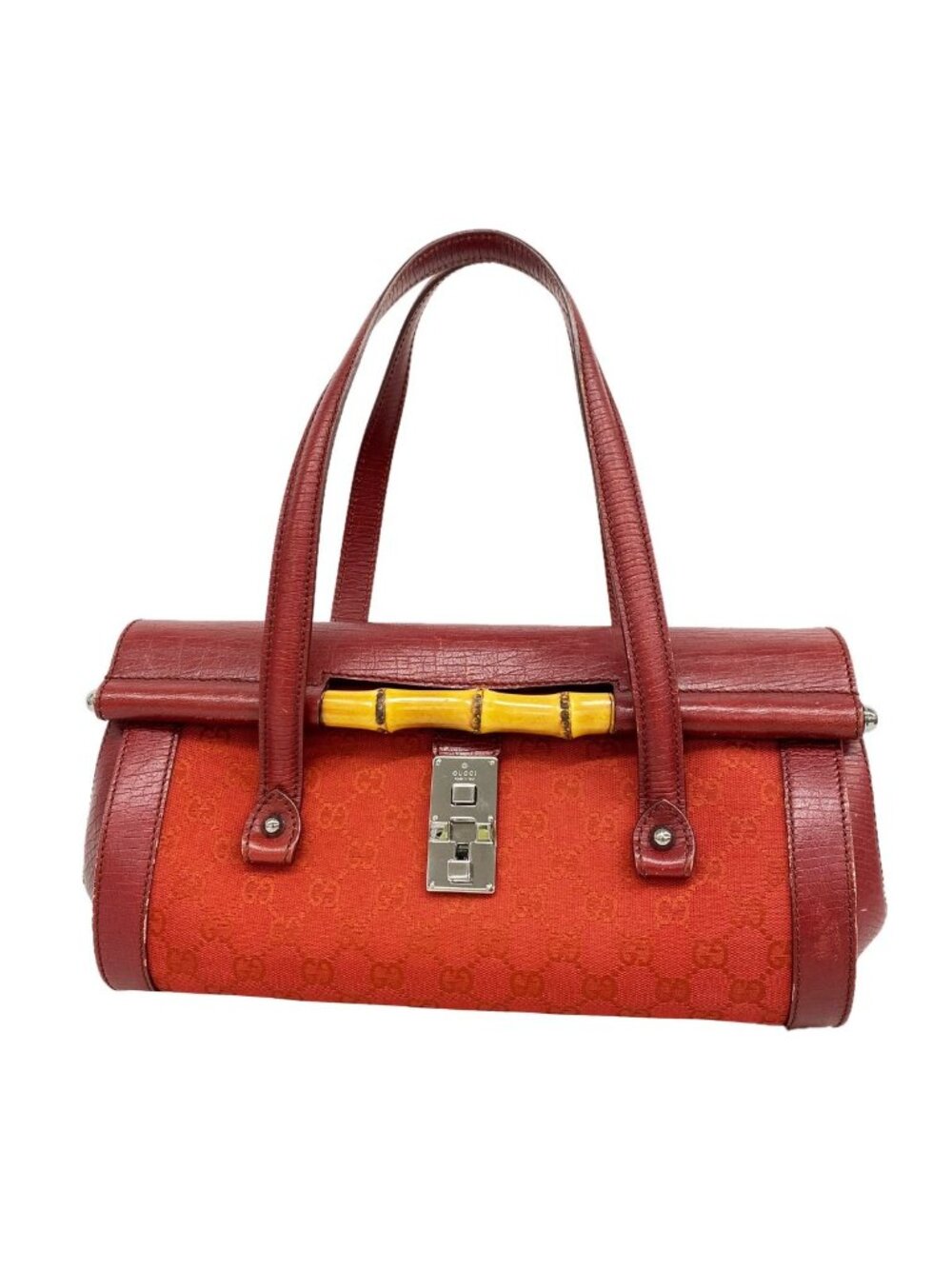 Gucci Handbag GG Canvas Bamboo Red Silver